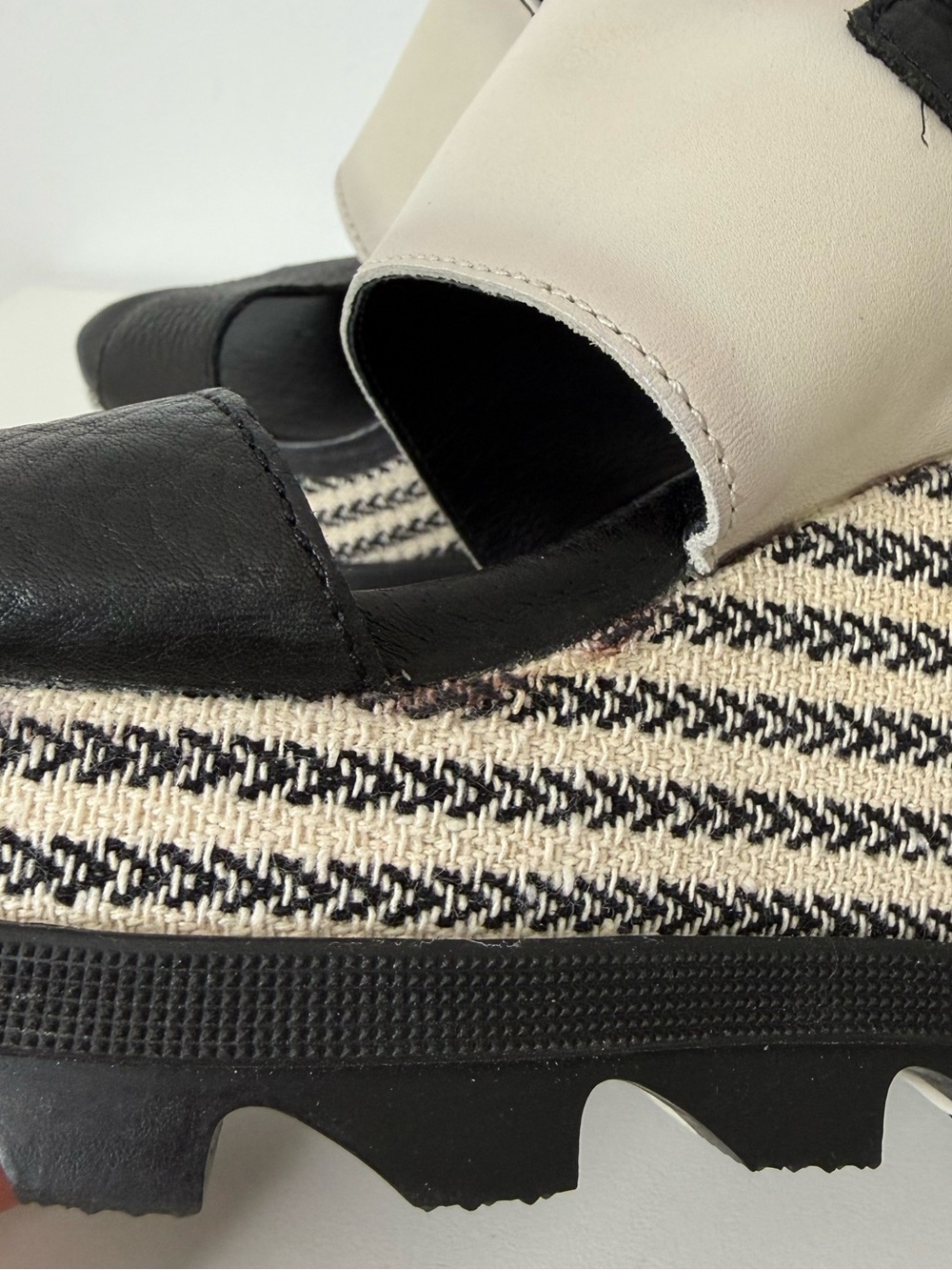 Sorel Joanie II Slingback Platform Wedge Leather Sandals Black Cream Women 7.5 - Picture 8 of 16